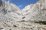 Upper Boy Scout Lake. The trail turn left here and climbs up to a valley at the base of Whitney's east face.