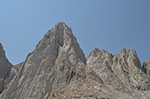 The Mountaineer's Route goes up the gulley on the right side of Whitney to the obvious notch.